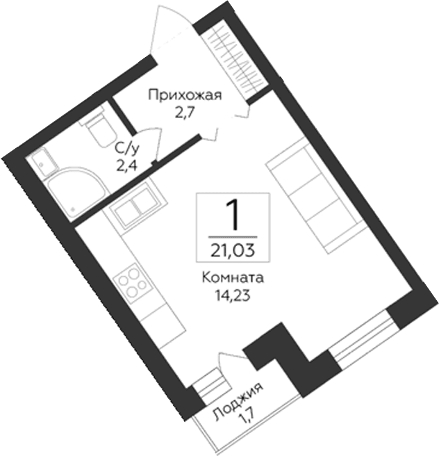 Планировка: Студия 19,3 м² в ЖК «Гардарика Клаб»