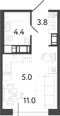 Планировка: Студия 24,2 м² в ЖК «Передвижники 2»