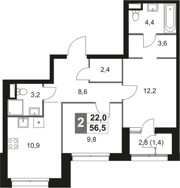2-комнатная квартира