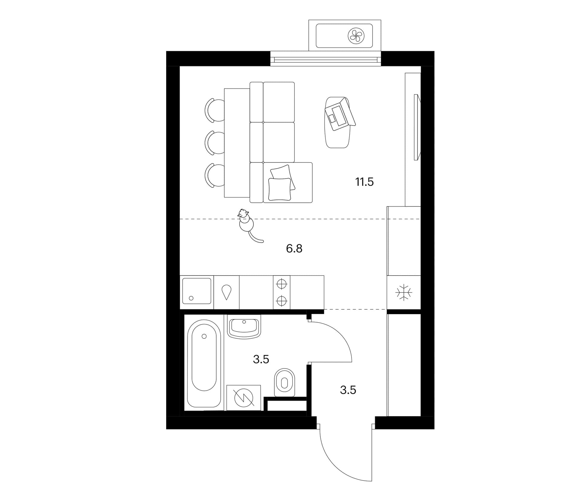 Планировка: Студия 25,3 м² в ЖК «Белая Дача парк»