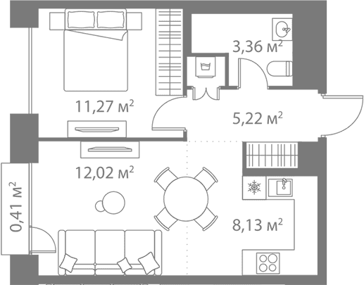 Планировка: Евродвушка 40 м² в ЖК «Лайф Варшавская»