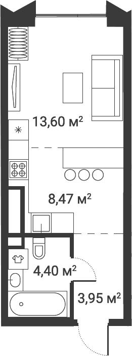 Планировка: Студия 30,4 м² в ЖК «Первый Нагатинский»