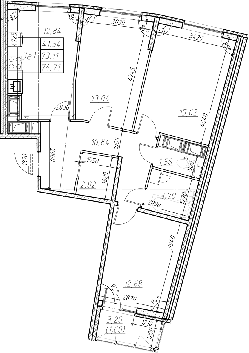 Планировка: Квартира евро-4 73,1 м² в ЖК «Левитан»
