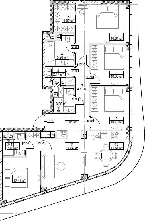 Планировка: Квартира евро-5 100,9 м² в ЖК «Сити Бэй»
