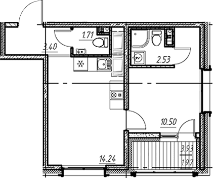 Планировка: 1-комнатная квартира 32,4 м² в ЖК «Новый Московский»