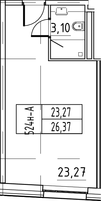 Планировка: Студия 26,4 м² в ЖК «ЙЕС Лидер»