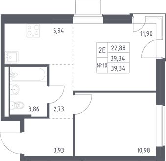 Планировка: Евродвушка 39,3 м² в ЖК «Квартал Западный»