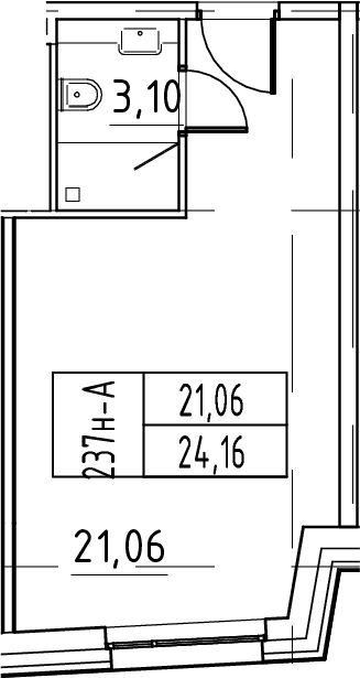 Планировка: Студия 24,2 м² в ЖК «ЙЕС Лидер»