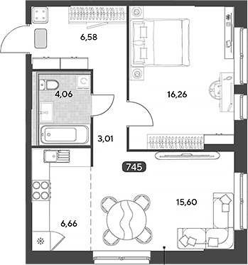 Планировка: Евродвушка 52,2 м² в ЖК «Космопарк»