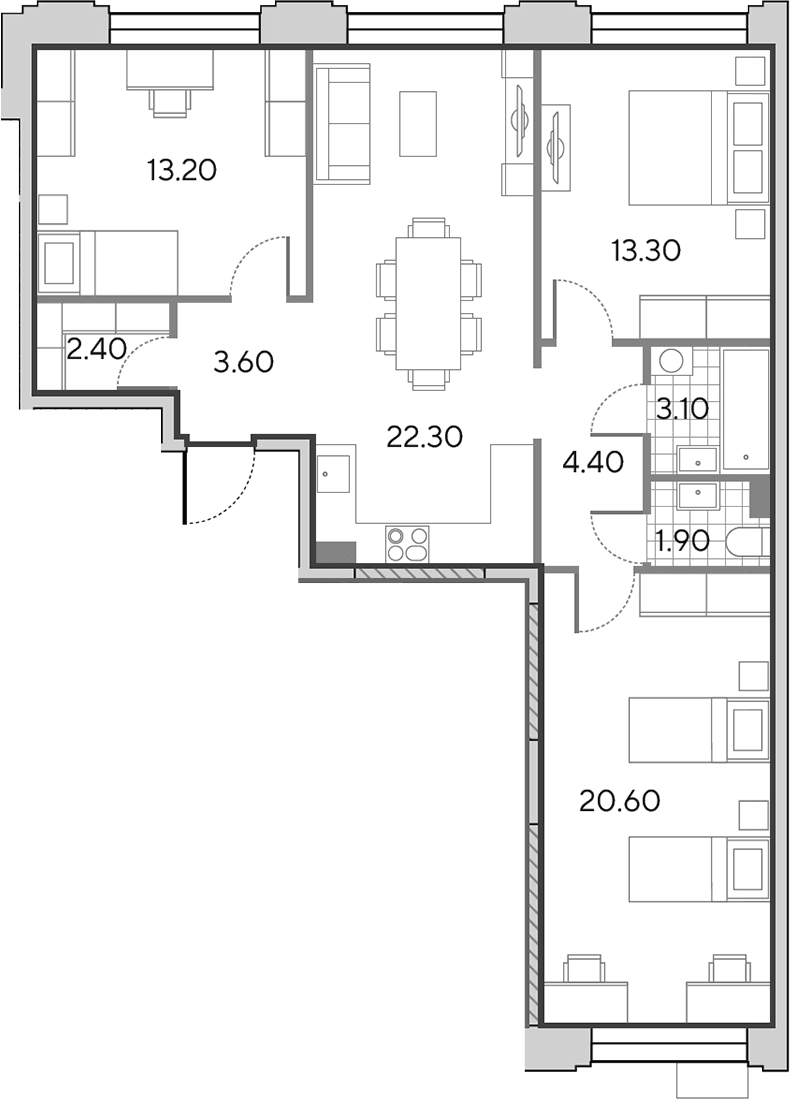 Планировка: Квартира евро-4 84,8 м² в ЖК «Вейв»