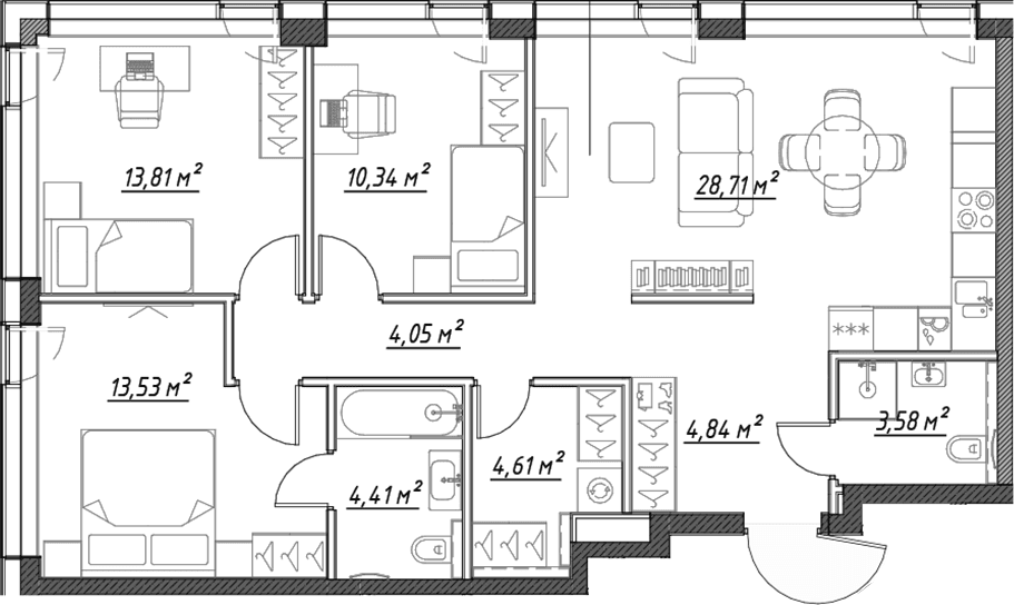Планировка: Квартира евро-4 87,8 м² в ЖК «Веер»