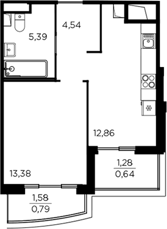 Планировка: 1-комнатная квартира 36,2 м² в ЖК «Респект»