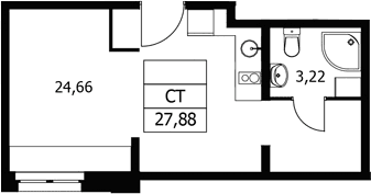 Планировка: Студия 27,9 м² в ЖК «Волковская 67»