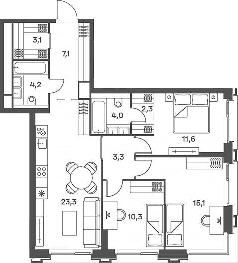 Планировка: Квартира евро-4 84,3 м² в ЖК «Портленд»