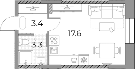 Планировка: Студия 24,3 м² в ЖК «ЗилАрт»