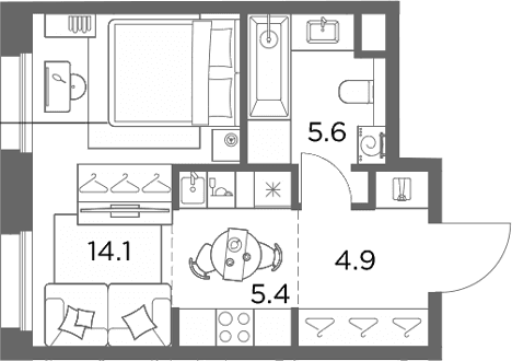 Планировка: Студия 30 м² в ЖК «Станиславский»