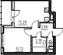 Планировка: 1-комнатная квартира 31,4 м² в ЖК «Аэросити»