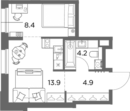 Планировка: Студия 31,4 м² в ЖК «Станиславский»