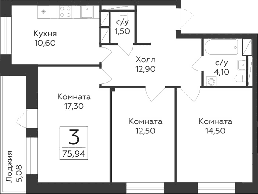 3-комнатная квартира