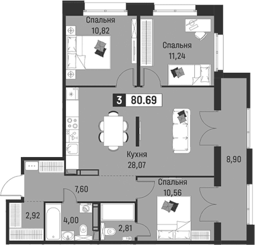 Планировка: Квартира евро-4 78 м² в ЖК «Символист»