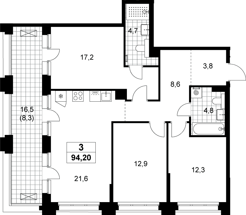 Планировка: Квартира евро-4 85,9 м² в ЖК «Хольм»