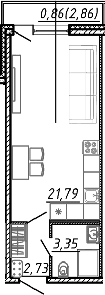 Планировка: Студия 27,9 м² в ЖК «Догма Юкки»