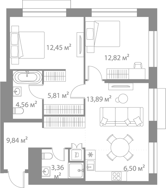 Планировка: Евротрёшка 69,2 м² в ЖК «Лайф Варшавская»