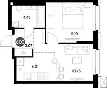 Планировка: Евродвушка 35,4 м² в ЖК «ЭВО»