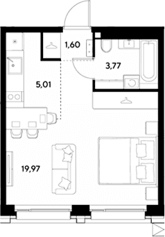 Планировка: Студия 30,4 м² в ЖК «ЭВО»
