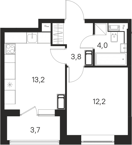 Планировка: 1-комнатная квартира 33,2 м² в ЖК «М36»