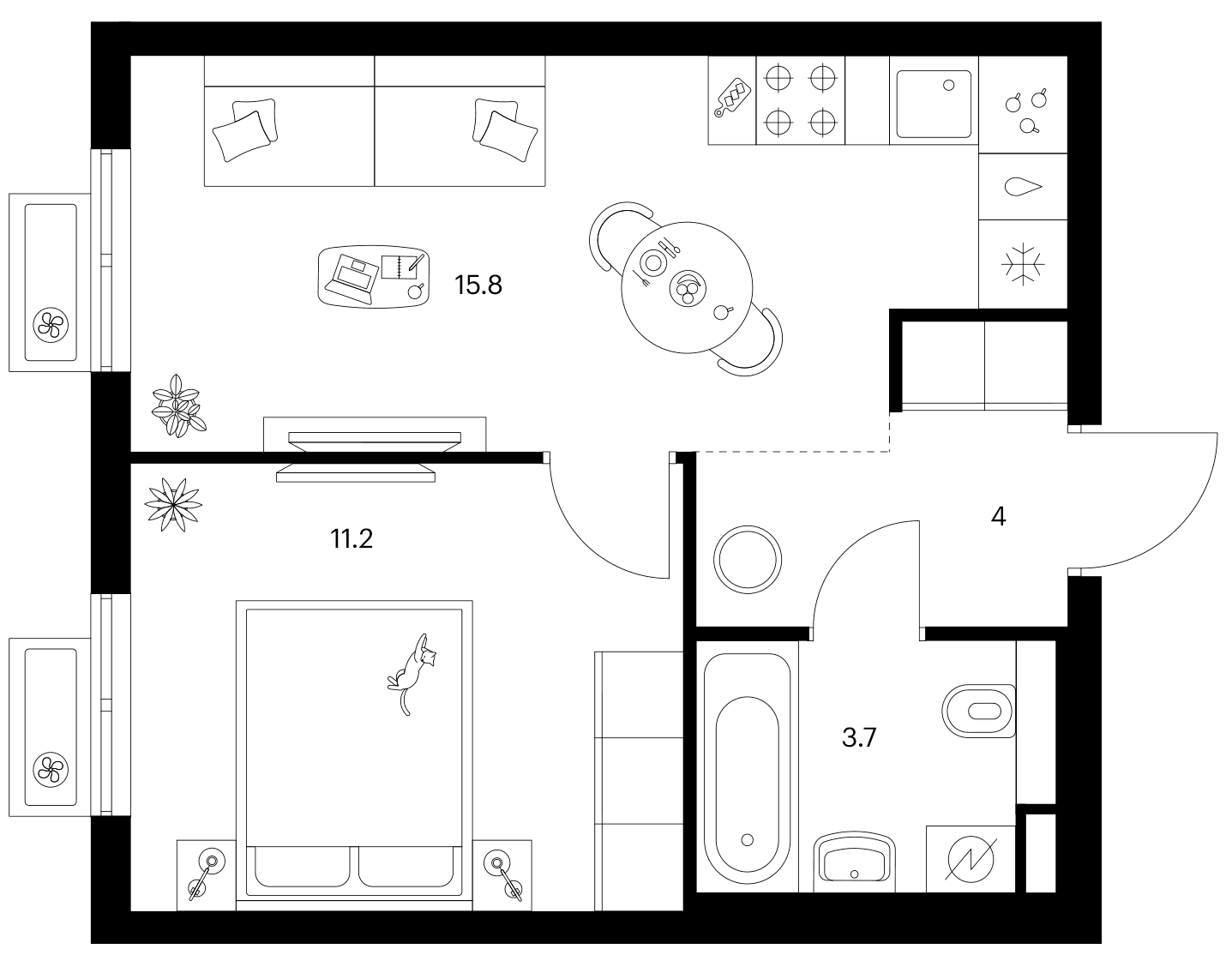 Планировка: 1-комнатная квартира 34,7 м² в ЖК «Ярославский»