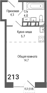 Планировка: Студия 28,7 м² в ЖК «Киноквартал»