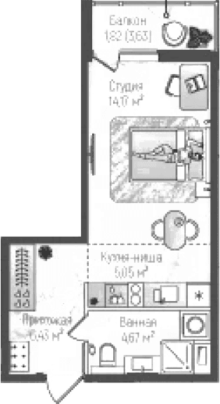 Планировка: Студия 30,3 м² в ЖК «Рига Хиллс»