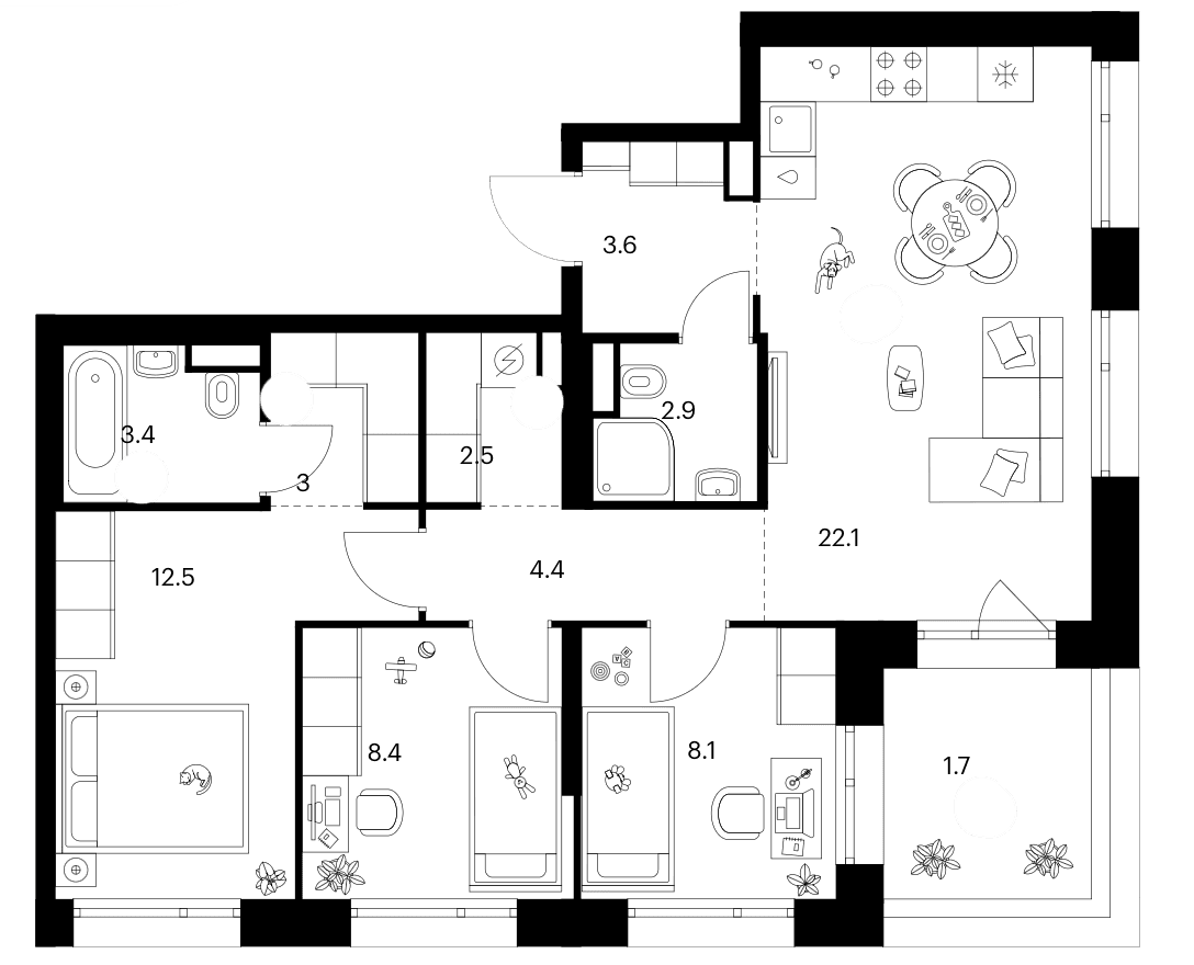 3-комнатная квартира