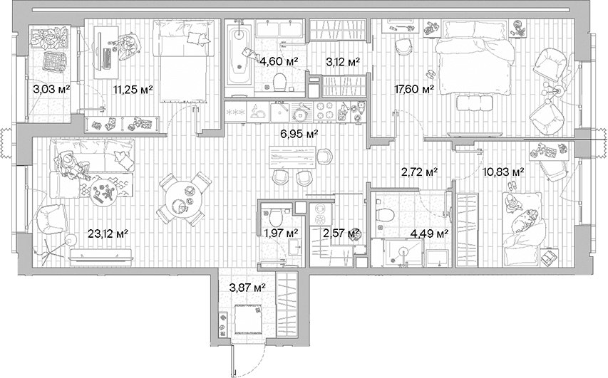 Планировка: Квартира евро-4 93,1 м² в ЖК «МЫС»