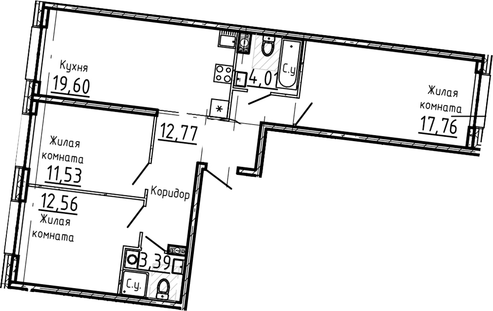 Планировка: Квартира евро-4 81,6 м² в ЖК «Остров Первых»