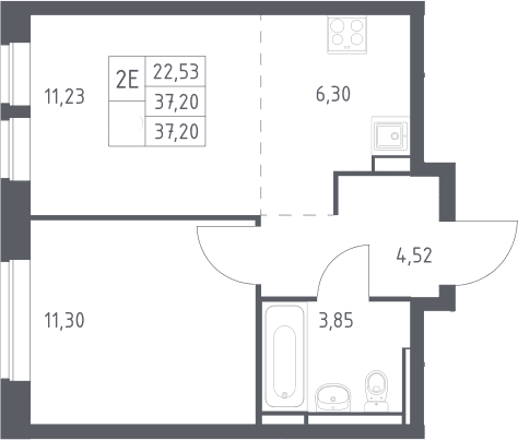 Планировка: Евродвушка 37,2 м² в ЖК «Богдановский лес»