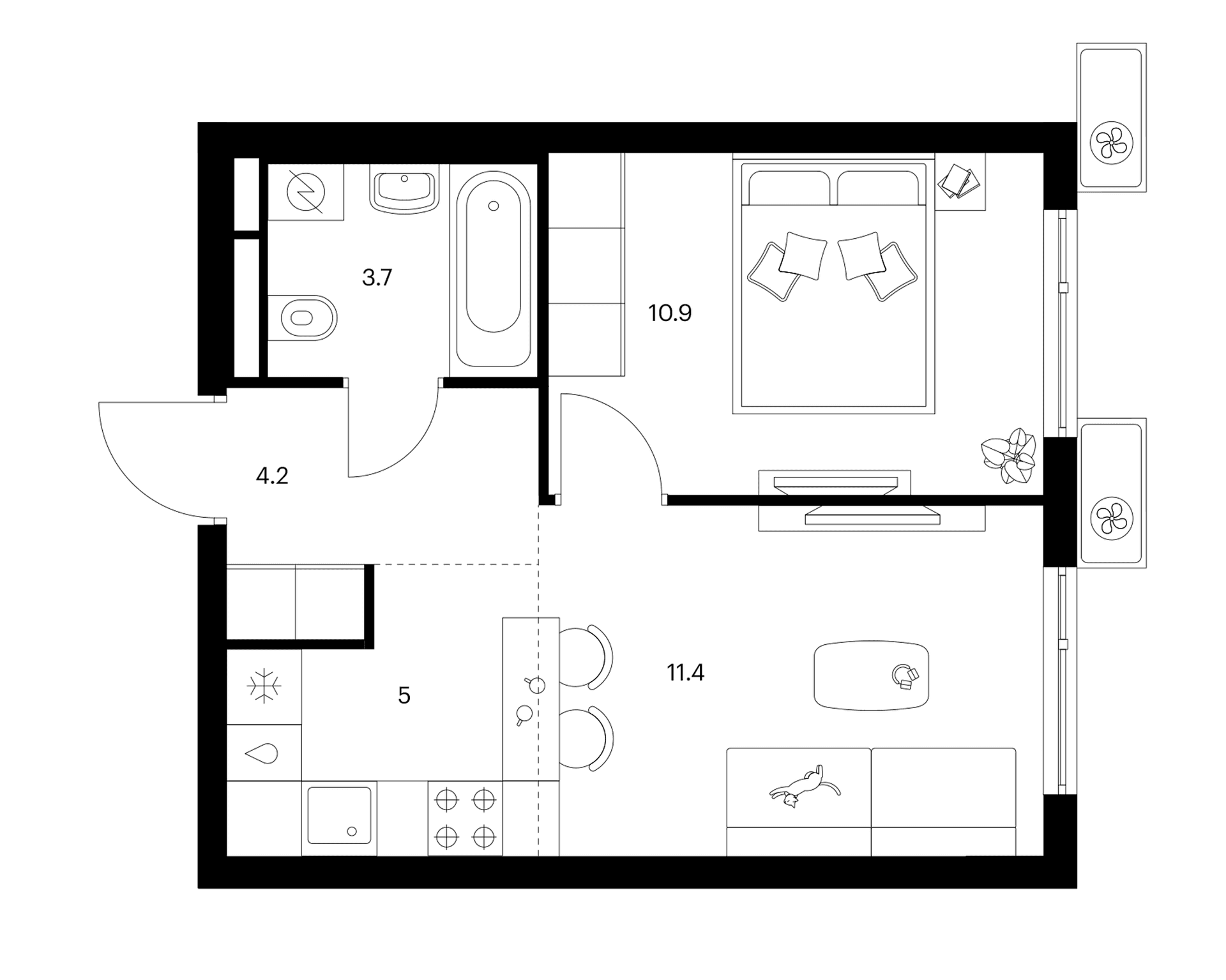 Планировка: Евродвушка 35,2 м² в ЖК «Белая Дача парк»