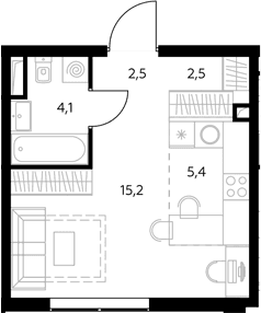 Планировка: Студия 30 м² в ЖК «Адмирал»