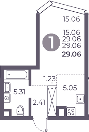 Планировка: Студия 29,1 м² в ЖК «Мневники от Гранель»