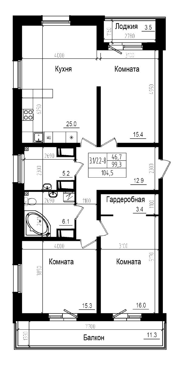 Планировка: Квартира евро-4 99,3 м² в ЖК «Прагма Сити»