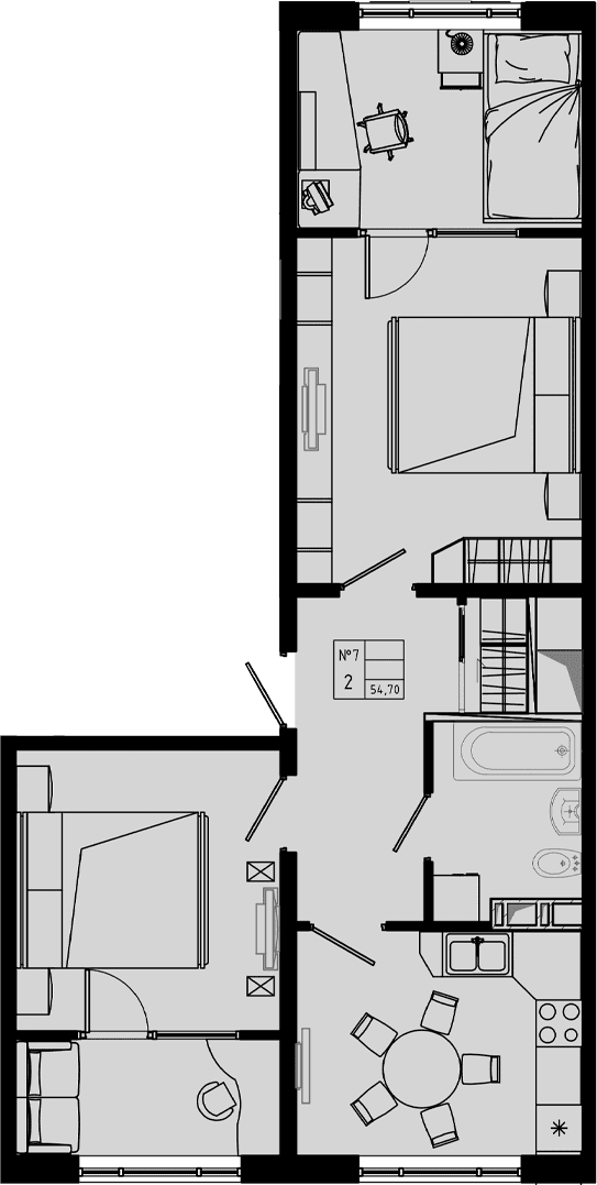 Планировка: 2-комнатная квартира 54,7 м² в ЖК «PIXEL»