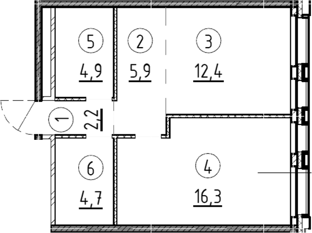 Планировка: 1-комнатная квартира 46,4 м² в ЖК «Дом А»