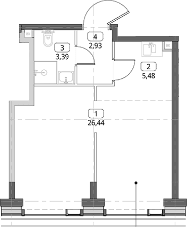 Планировка: Студия 38,2 м² в ЖК «СИТИДЗЕН»