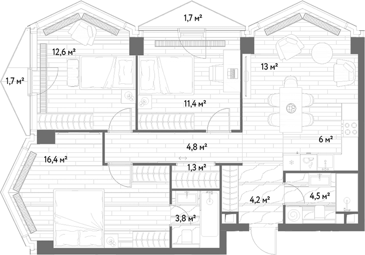 Планировка: Квартира евро-4 78 м² в ЖК «С5»