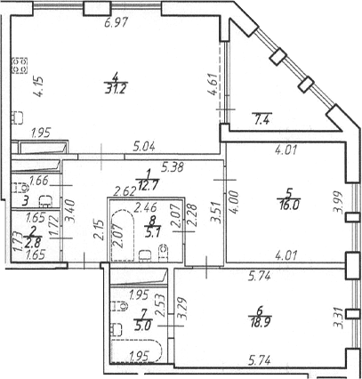 Планировка: Евротрёшка 93,6 м² в ЖК «Дефанс»