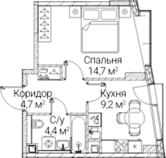 Планировка: 1-комнатная квартира 33 м² в ЖК «СЕЗАР БУДУЩЕЕ»