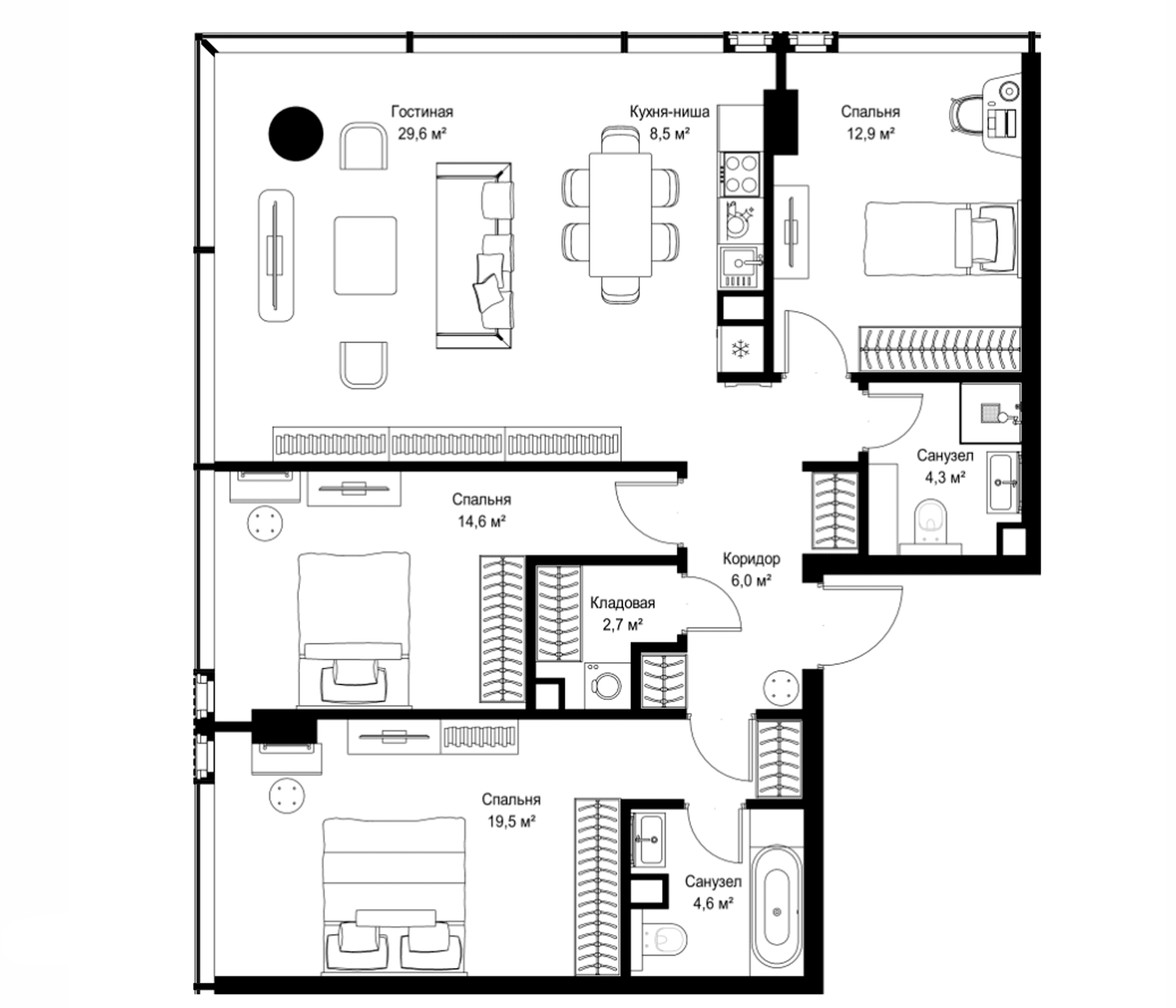 Планировка: Квартира евро-4 102,7 м² в ЖК «Слава»