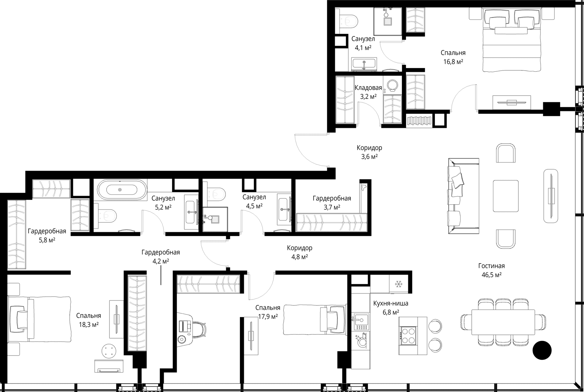 Планировка: Квартира евро-4 145,4 м² в ЖК «Слава»