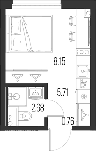 Планировка: Студия 17,3 м² в ЖК «Новая земля»
